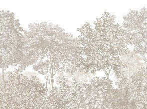 Carta da parati paesaggio foresta incisione beige