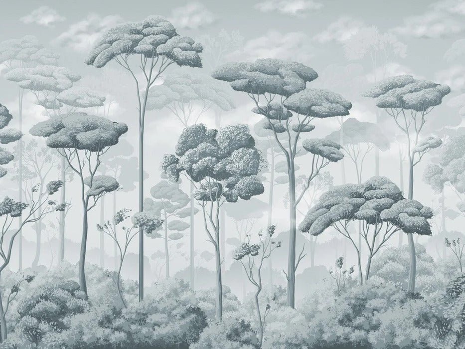 Carta da parati panoramica della pineta voluttuosa blu argento