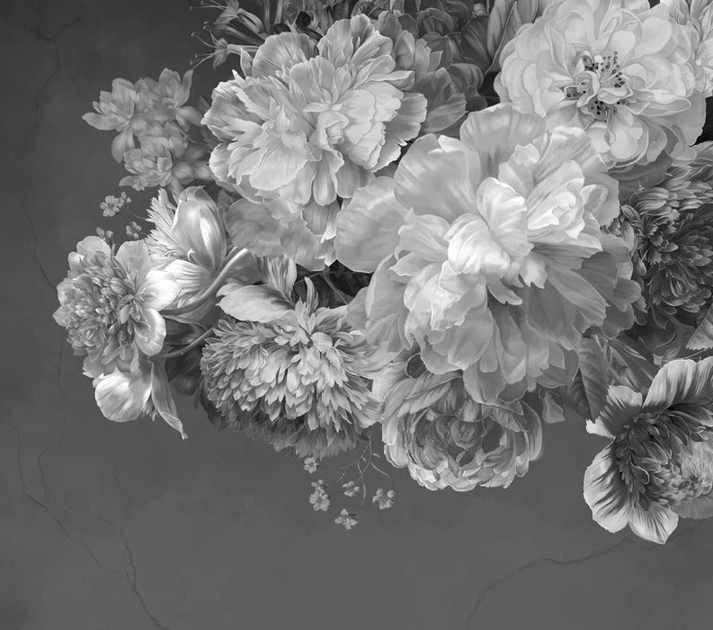 Carta da parati con fiori di peonia in bianco e nero