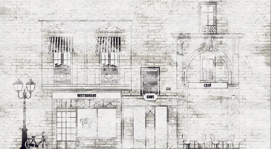 Papier peint bistrot vintage façade parisienne, XXL, tendance