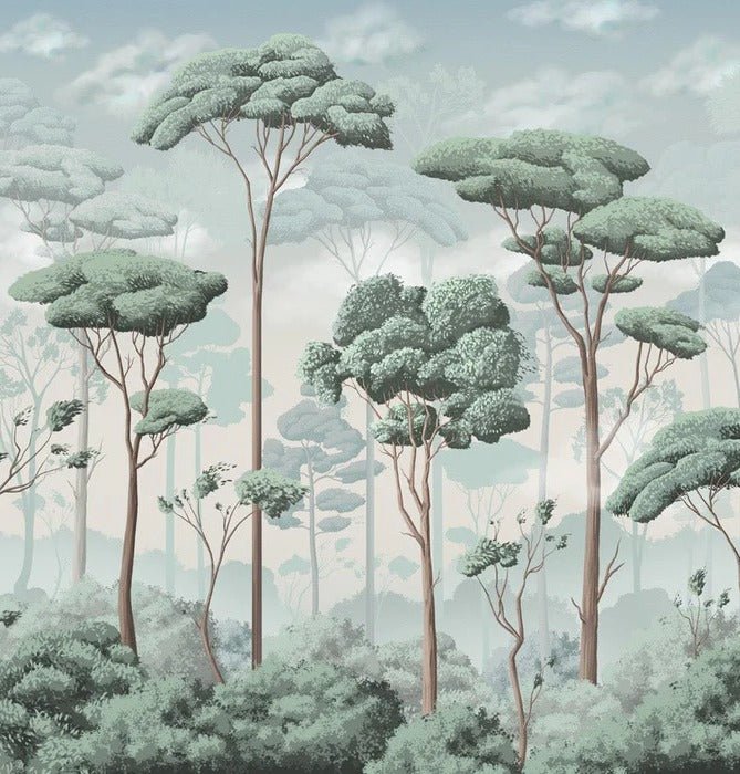 Voluttuoso sfondo panoramico della pineta