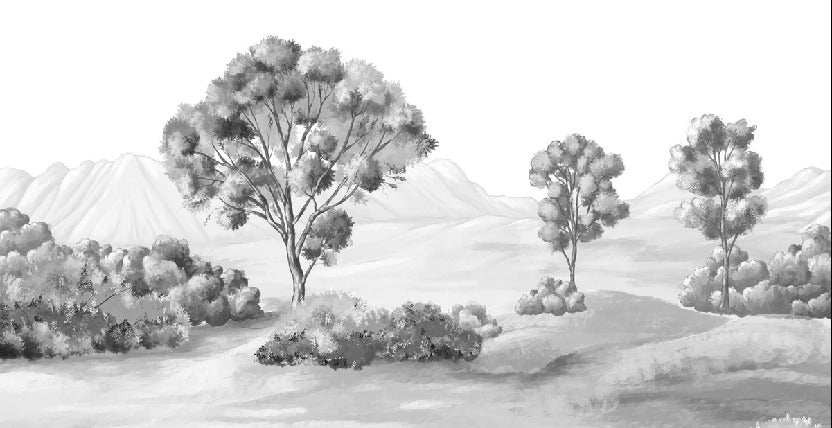 Papier peint paysage poétique noir et blanc, XXL, tendance