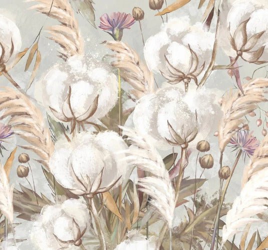 Carta da parati panoramica con fiori di cotone