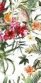 Carta da parati per bagno tropicale e fiori colorati