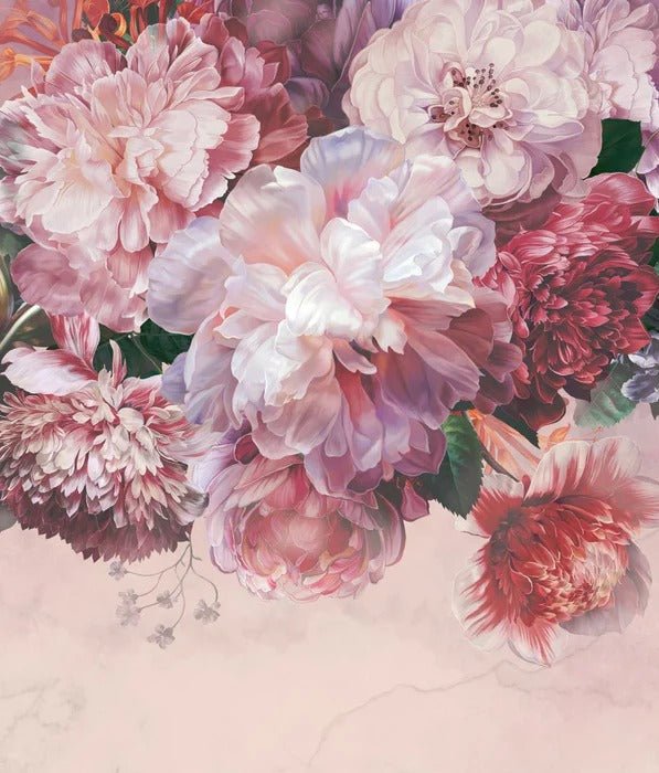 Carta da parati panoramica con peonie rosa