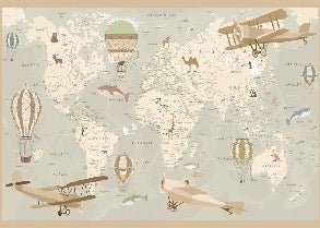 Carta da parati per bambini mappa del mondo aviatore