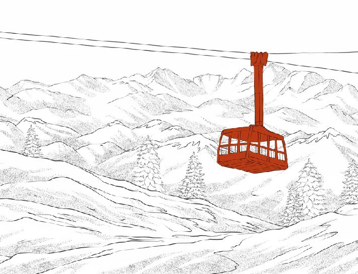 Sfondo rosso della funivia di La Plagne
