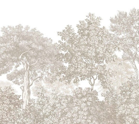Carta da parati paesaggio foresta incisione beige