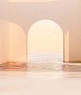 Carta da parati panoramica con arco al tramonto
