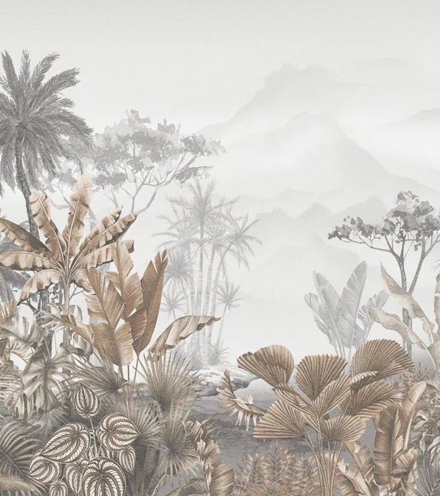 Papier peint salle de bain tendance tropical sépia, XXL, tendance