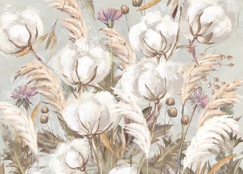 Carta da parati panoramica con fiori di cotone