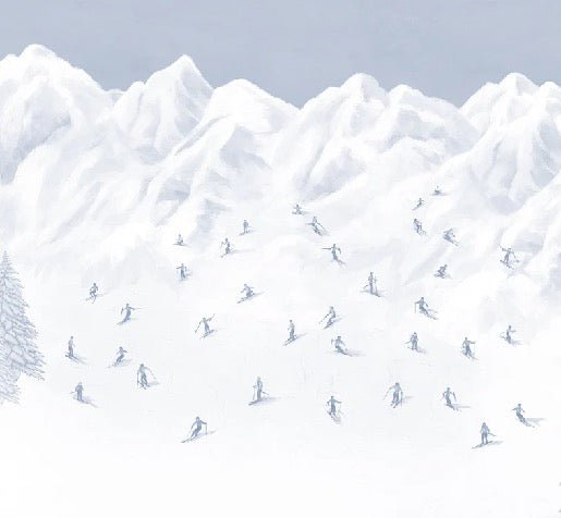 Carta da parati blu per sciatori di montagna