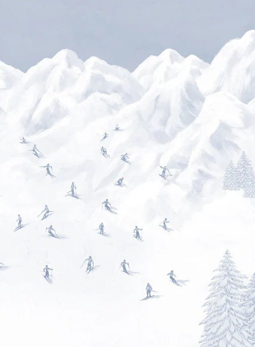 Carta da parati blu per sciatori di montagna