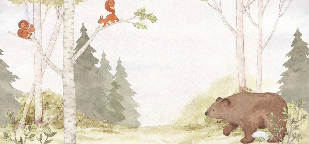 Tenera carta da parati per bambini Orso nella foresta
