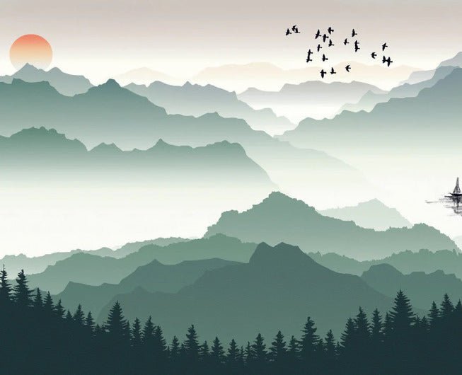 Papier peint montagne et voile sur le lac, XXL, tendance