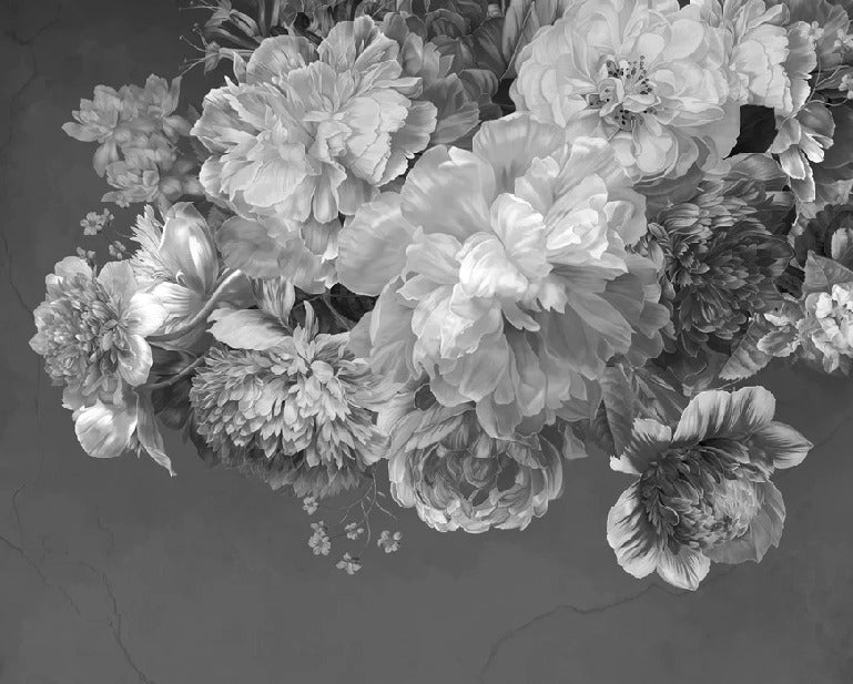 Carta da parati con fiori di peonia in bianco e nero