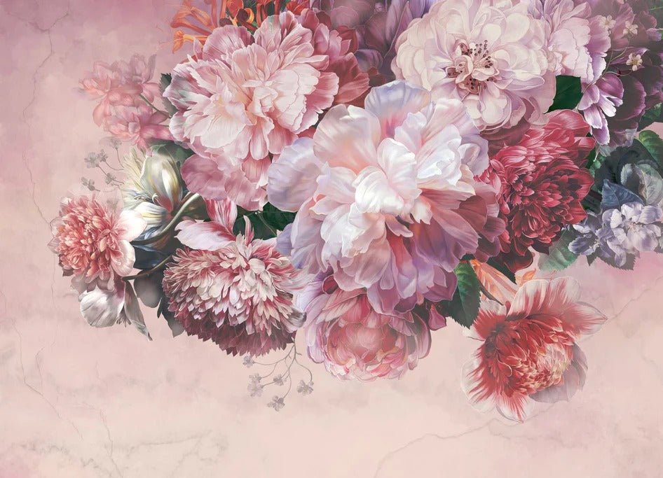 Carta da parati panoramica con peonie rosa