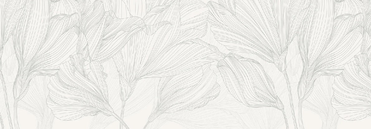 Carta da parati panoramica grigio e bianco con valzer di fiori