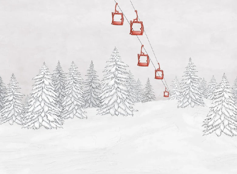 Papier peint montagne télécabine rouge, XXL, tendance