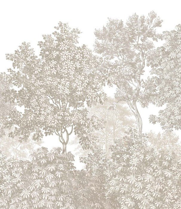 Carta da parati paesaggio foresta incisione beige