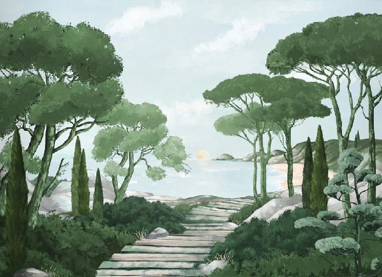 Papier peint balade dans les calanques vert, XXL, tendance