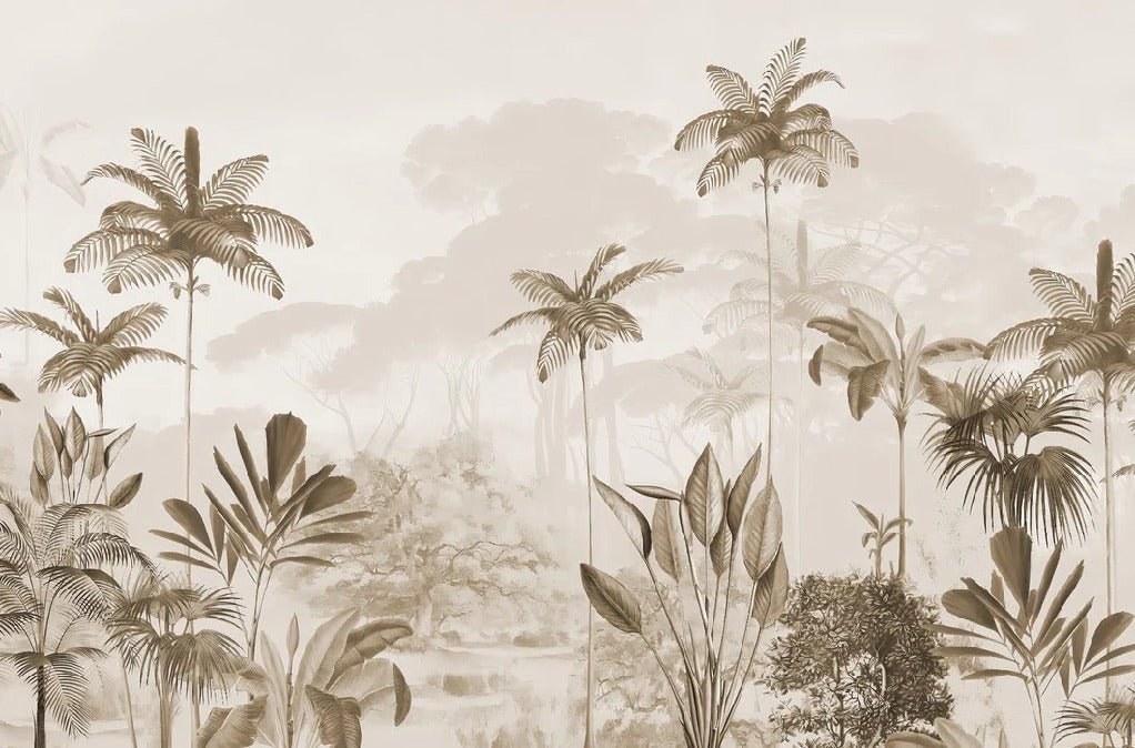 Carta da parati panoramica della giungla eden seppia