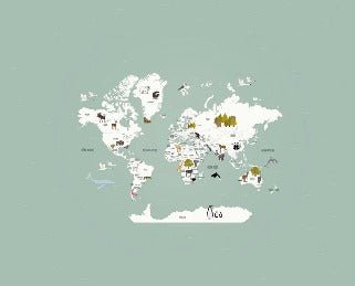 Papier peint Carte du monde en Francais enfant vert, XXL, tendance