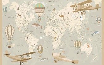 Carta da parati per bambini mappa del mondo aviatore