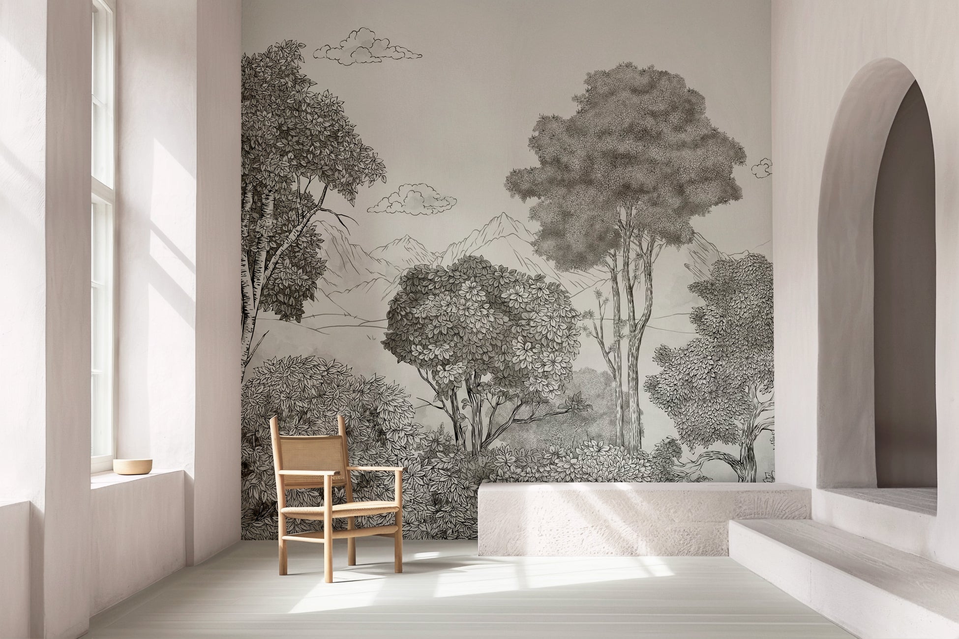 Papier peint panoramique Forêts et Monts Crayonnés, XXL, tendance