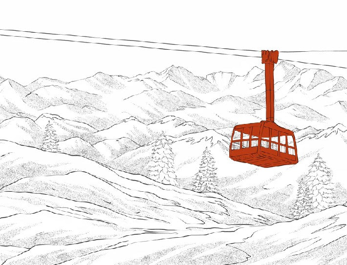 Sfondo rosso della funivia di La Plagne