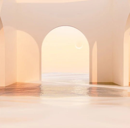 Carta da parati panoramica con arco al tramonto