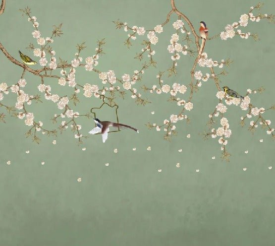 Papier peint sakura zen vert, XXL, tendance
