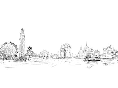 Papier peint noir et blanc monument du monde, XXL, tendance