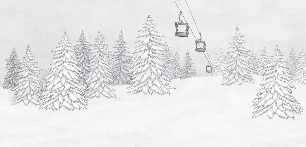 Carta da parati in bianco e nero per gondola di montagna