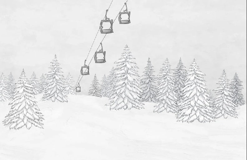 Carta da parati in bianco e nero per gondola di montagna