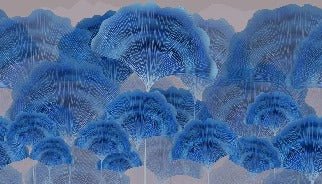 Carta da parati contemporanea ginkgo zen blu