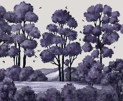 Papier peint paysage rivière forêt violet, XXL, tendance