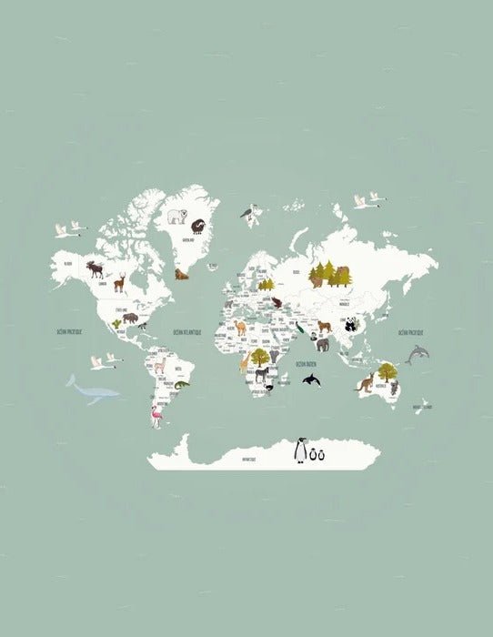 Papier peint Carte du monde en Francais enfant vert, XXL, tendance