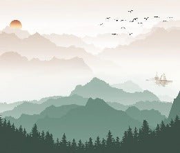 Papier peint montagne dans brume terracotta, XXL, tendance