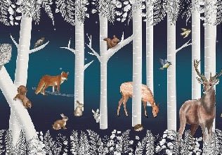 Carta da parati per bambini Il bosco incantato e i suoi animali Notte stellata