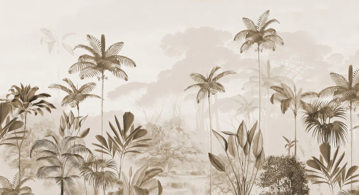 Carta da parati panoramica della giungla eden seppia