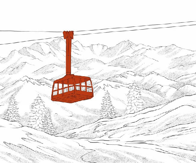 Sfondo rosso della funivia di La Plagne