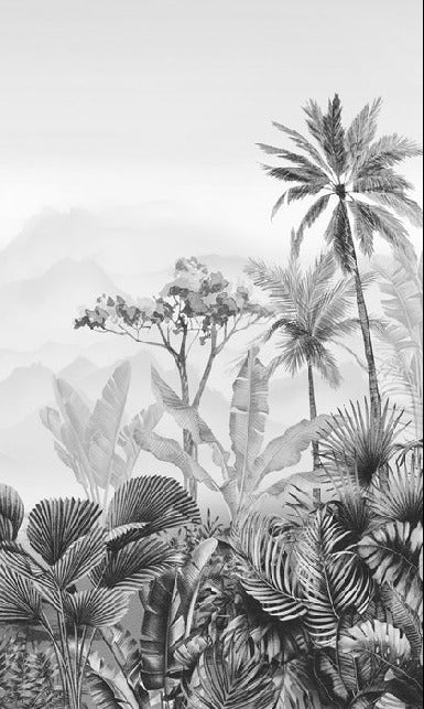 Carta da parati tropicale in bianco e nero di tendenza
