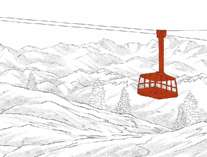Sfondo rosso della funivia di La Plagne