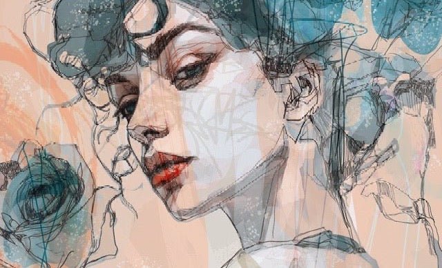 Papier peint visage féminin blue rose, XXL, tendance