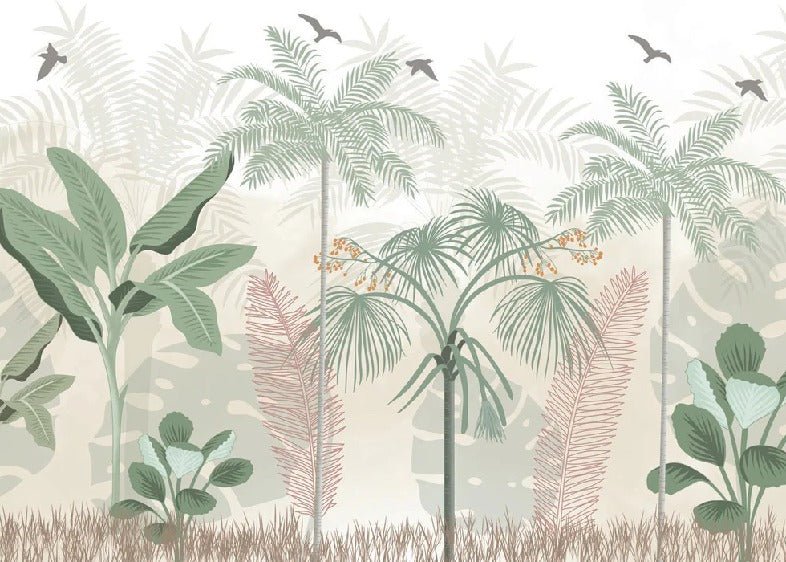 Papier peint panoramique jungle pastel, XXL, tendance