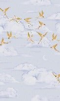 Carta da parati poetica per uccelli in oro e nuvole