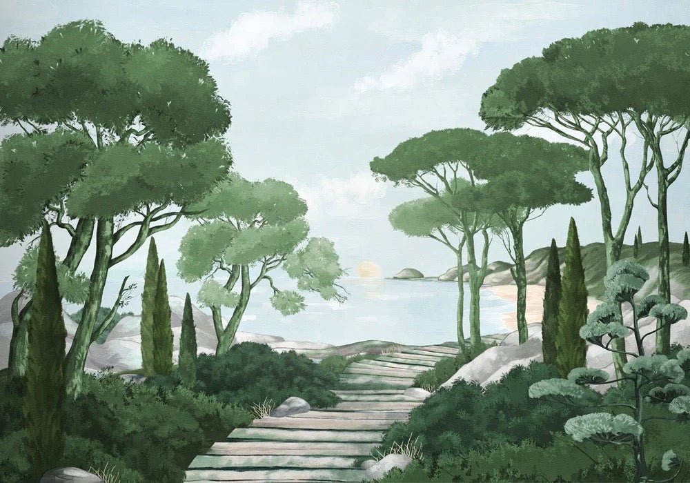 Papier peint balade dans les calanques vert, XXL, tendance