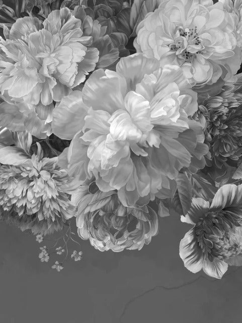 Carta da parati con fiori di peonia in bianco e nero