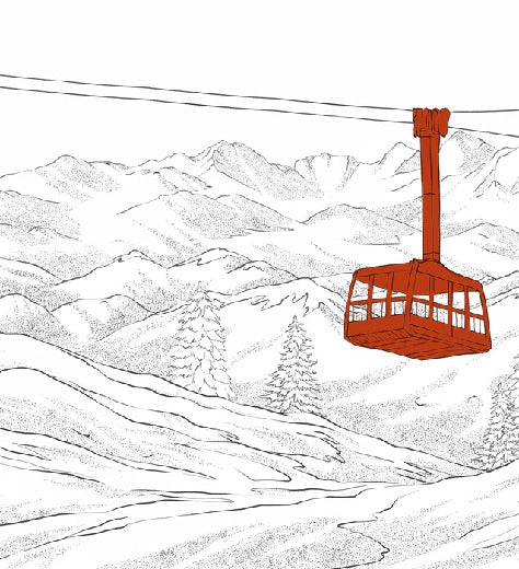 Sfondo rosso della funivia di La Plagne